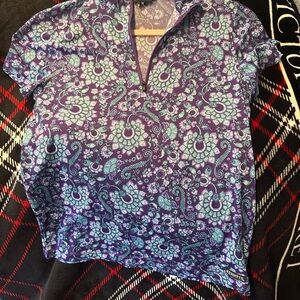 Kerrits Floral Quarter-Zip Top in Purple and Teal